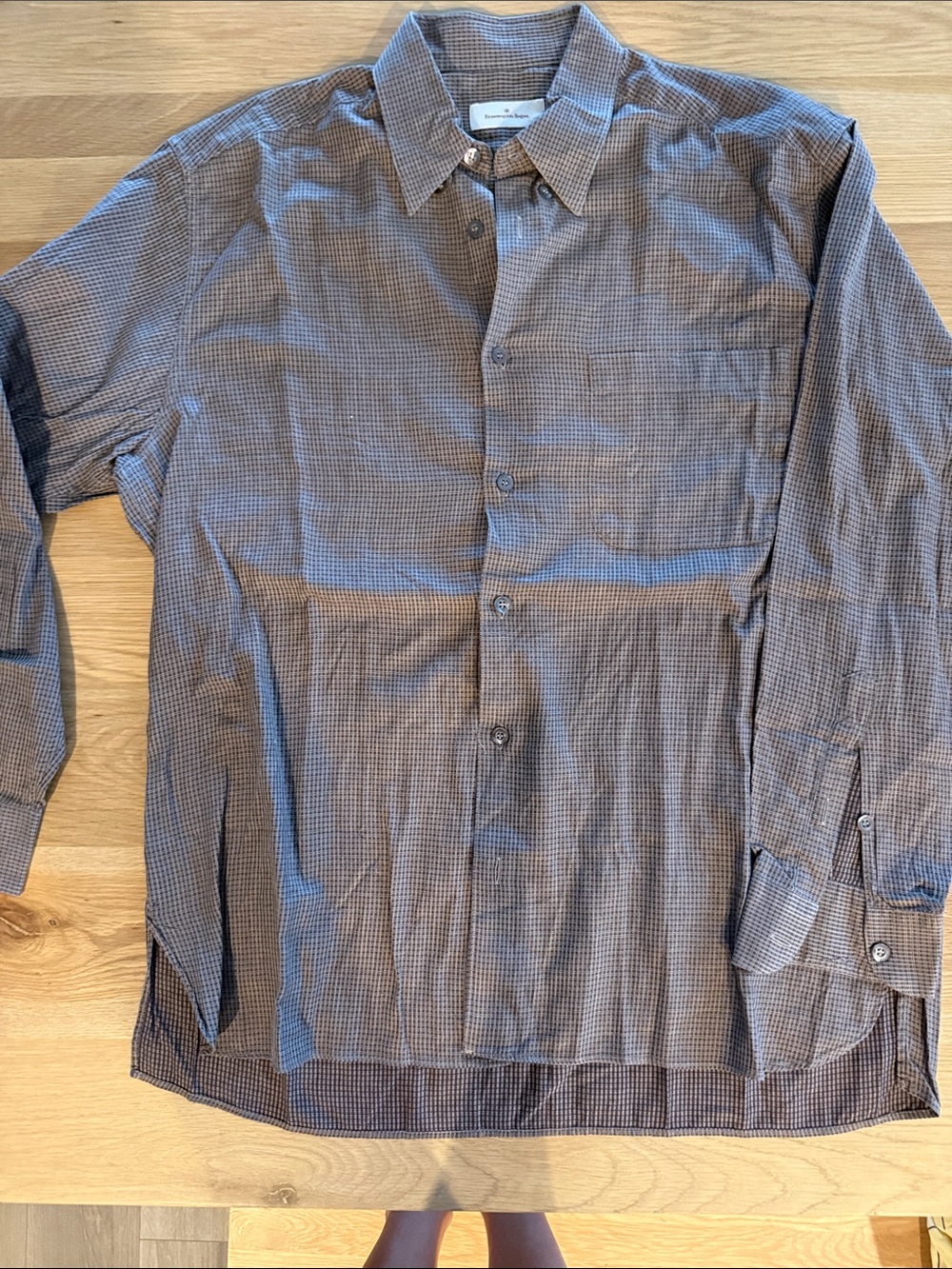 Ermenegildo Zegna Brown and Blue Micro-Check Dress Shirt